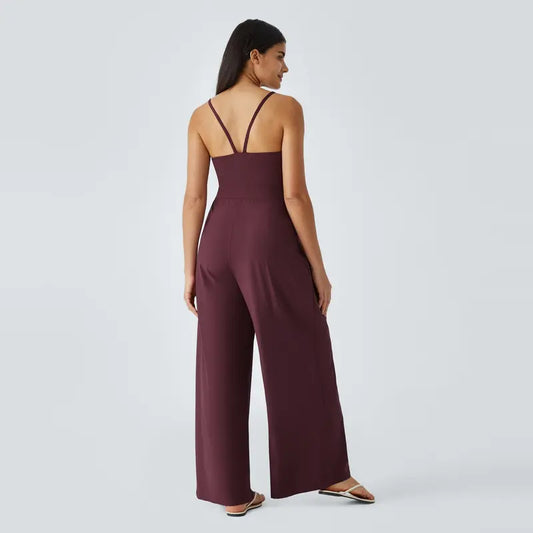 Backless Side Invisible Zipper Pocket Wide Leg Quick Dry Resort Jumpsuit woman jumpsuit