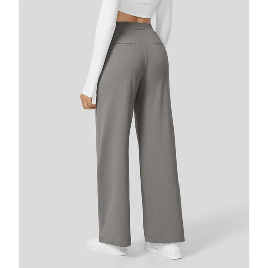 High Waisted Plicated Side Pocket Straight Leg Work Pants