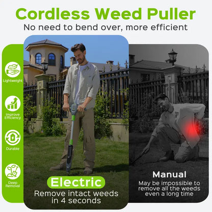 21V Electric Weed Puller with 3-Claw Steel Head, Cordless Weeding Tool with 2.0Ah Battery & Charger