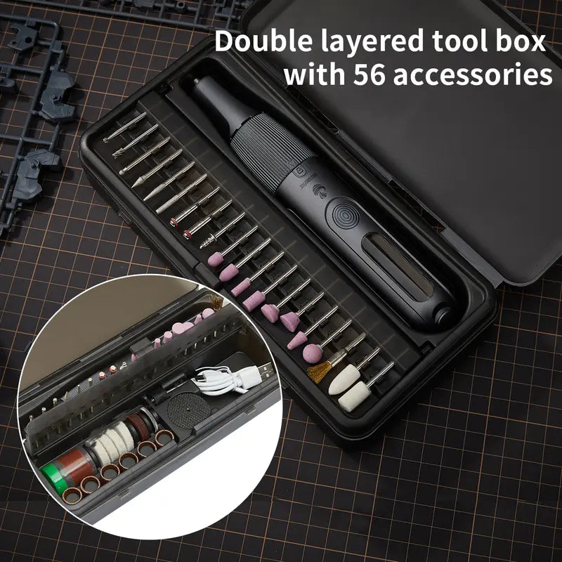 8V Cordless Rotary Tool Kit, 5-Speed 23000RPM Power Carver with 2.0Ah Battery & 56 Accessories for DIY