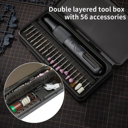 8V Cordless Rotary Tool Kit, 5-Speed 23000RPM Power Carver with 2.0Ah Battery & 56 Accessories for DIY