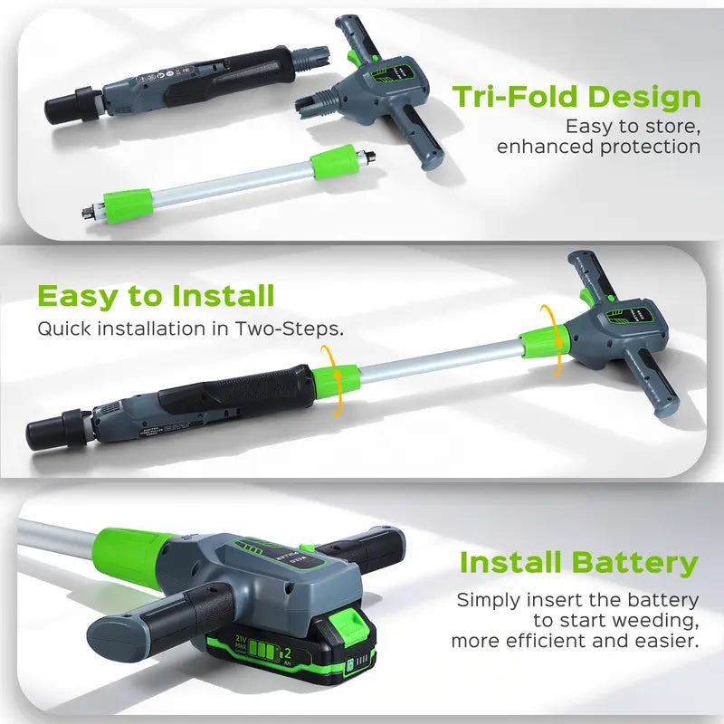 21V Electric Weed Puller with 3-Claw Steel Head, Cordless Weeding Tool with 2.0Ah Battery & Charger