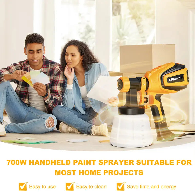 700W HVLP Paint Sprayer, Multi-Nozzle & Pattern, Easy to Clean for Furniture, Fence & More