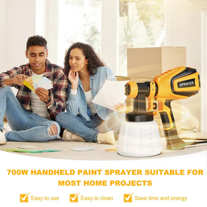 700W HVLP Paint Sprayer, Multi-Nozzle & Pattern, Easy to Clean for Furniture, Fence & More