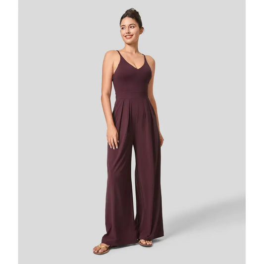 Backless Side Invisible Zipper Pocket Wide Leg Quick Dry Resort Jumpsuit woman jumpsuit