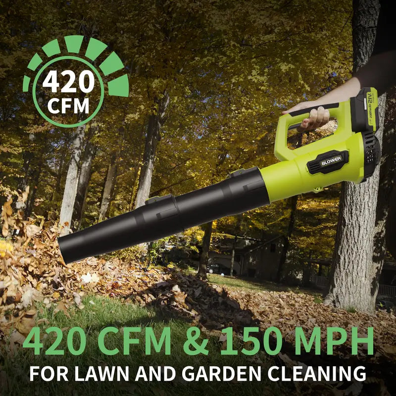 21V Cordless Leaf Blower with 2x 2.0Ah Batteries, Lightweight Power Blower for Lawn Care