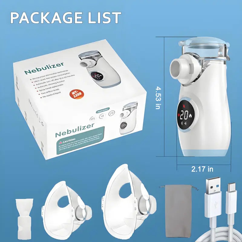 Portable Mesh Nebulizer, Quiet & Rechargeable, LED Display, for Home & Travel