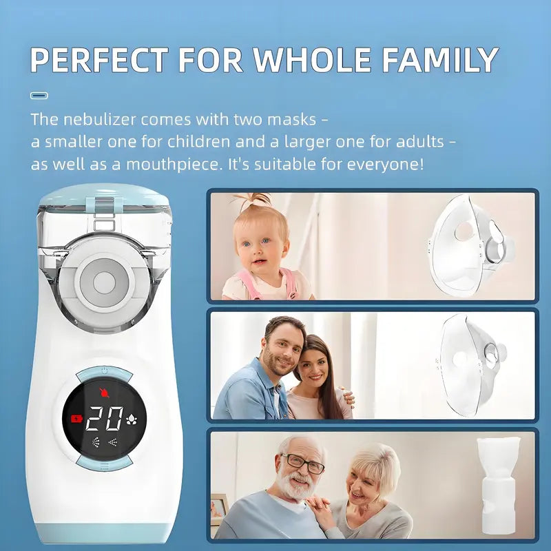 Portable Mesh Nebulizer, Quiet & Rechargeable, LED Display, for Home & Travel