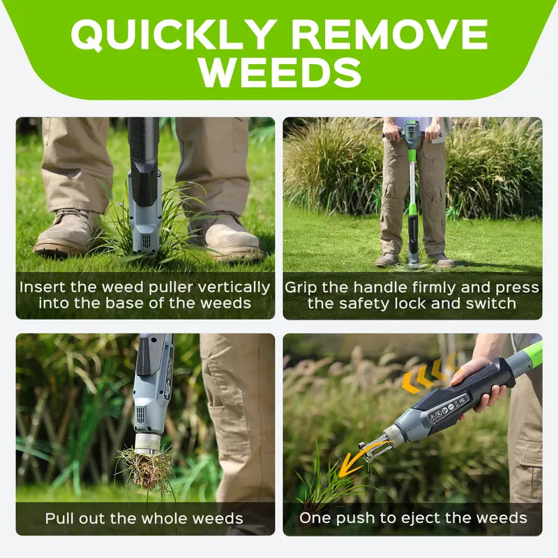21V Electric Weed Puller with 3-Claw Steel Head, Cordless Weeding Tool with 2.0Ah Battery & Charger